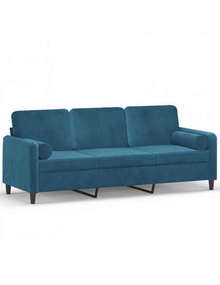 Divano a 3 Posti con Cuscini Blu 180 cm in Velluto