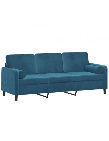 Divano a 3 Posti con Cuscini Blu 180 cm in Velluto