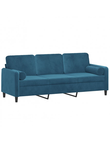 Divano a 3 Posti con Cuscini Blu 180 cm in Velluto