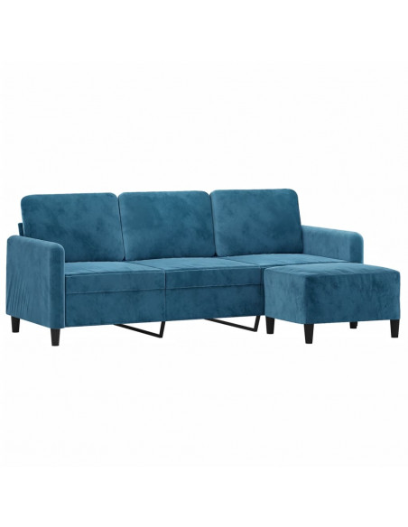 Divano a 3 Posti con Poggiapiedi Blu 180 cm in Velluto