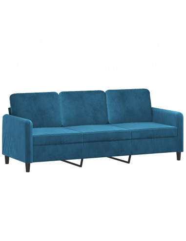 Divano a 3 Posti con Poggiapiedi Blu 180 cm in Velluto