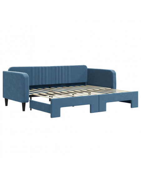 Divano Letto con Letto Estraibile Blu 90x200 cm in Velluto