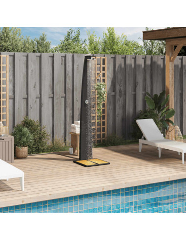 Doccia da Esterno Nera 55x60x224cm in Polyrattan e Legno Acacia