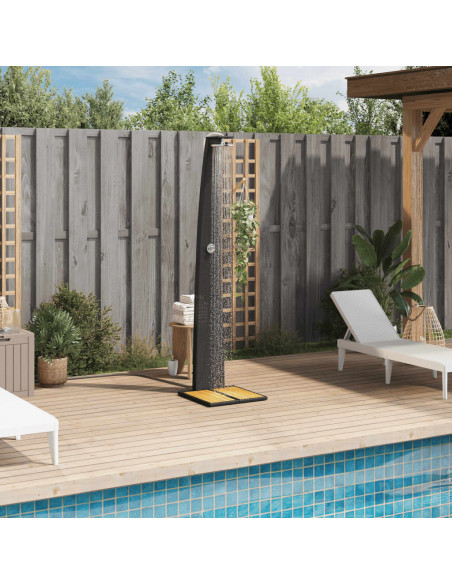 Doccia da Esterno Nera 55x60x224cm in Polyrattan e Legno Acacia