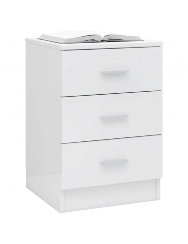 Comodino Bianco Lucido 38x35x56 cm in Legno Multistrato