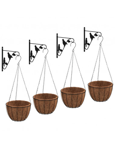 Ganci per Cesti Pensili con Fioriere 4 pz Nero in Acciaio