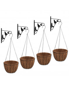 Ganci per Cesti Pensili con Fioriere 4 pz Nero in Acciaio 2