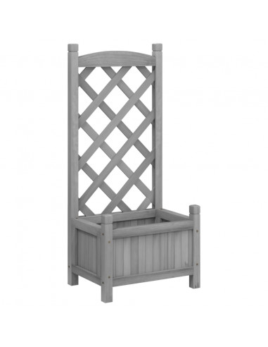 Fioriera con Traliccio Grigia in Legno Massello di Abete