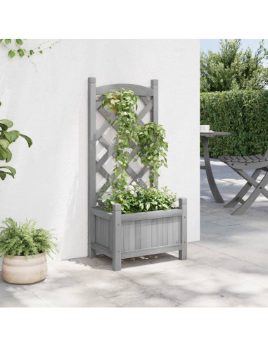 Fioriera con Traliccio Grigia in Legno Massello di Abete