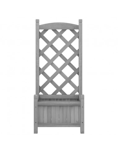 Fioriera con Traliccio Grigia in Legno Massello di Abete