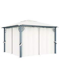 Gazebo con Tenda 300 x 300 cm Crema Alluminio 2