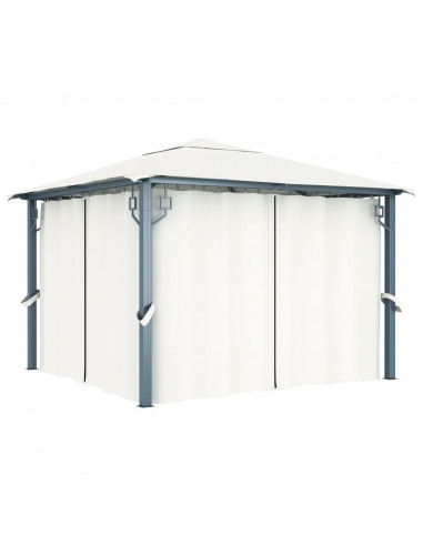 Gazebo con Tenda 300 x 300 cm Crema Alluminio