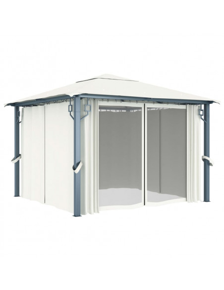 Gazebo con Tenda 300 x 300 cm Crema Alluminio