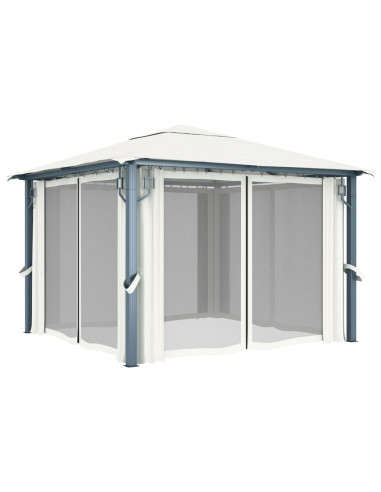 Gazebo con Tenda 300 x 300 cm Crema Alluminio