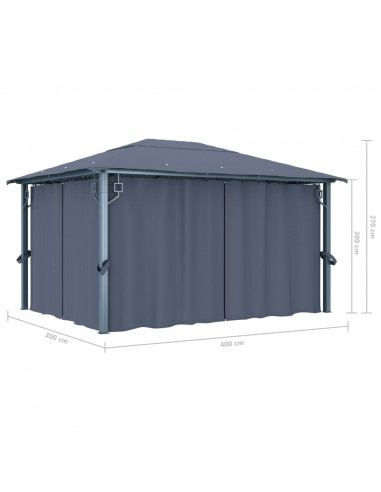 Gazebo con Tenda 400 x 300 cm Antracite in Alluminio