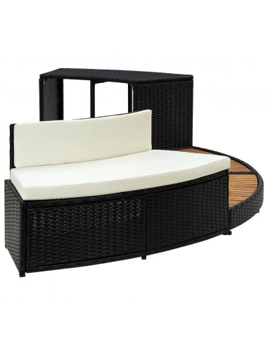 Bordo Spa Nero Polyrattan e Legno Massello di Acacia