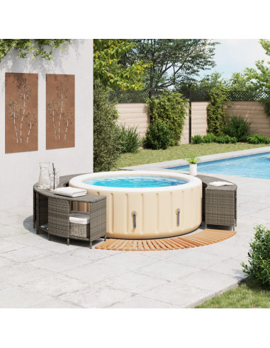 Bordo per Spa Grigio in Polyrattan e Legno Massello di Acacia