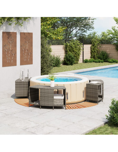 Bordo per Spa Grigio in Polyrattan e Legno Massello di Acacia