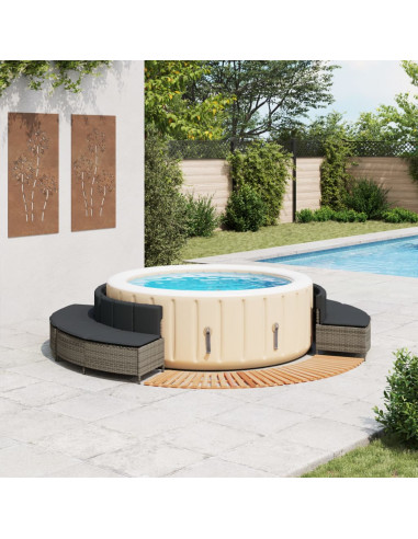 Bordo per Spa Grigio in Polyrattan e Legno Massello di Acacia