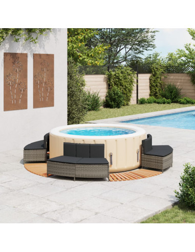Bordo per Spa Grigio in Polyrattan e Legno Massello di Acacia