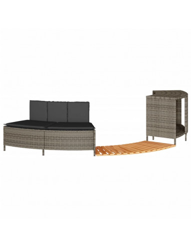 Bordo per Spa Grigio in Polyrattan e Legno Massello di Acacia