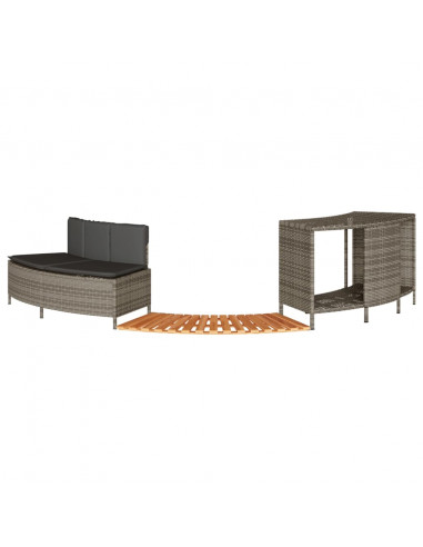 Bordo per Spa Grigio in Polyrattan e Legno Massello di Acacia