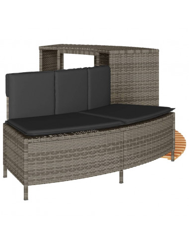 Bordo per Spa Grigio in Polyrattan e Legno Massello di Acacia