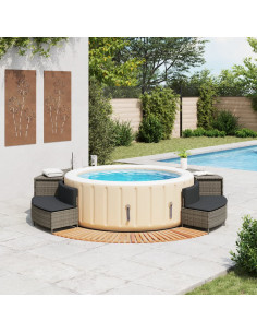 Bordo per Spa Grigio in Polyrattan e Legno Massello di Acacia 2