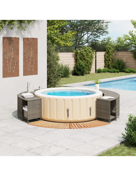 Bordo per Spa Grigio in Polyrattan e Legno Massello di Acacia