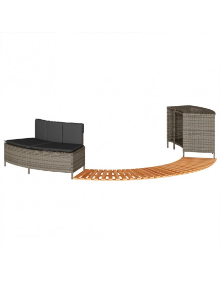 Bordo per Spa Grigio in Polyrattan e Legno Massello di Acacia