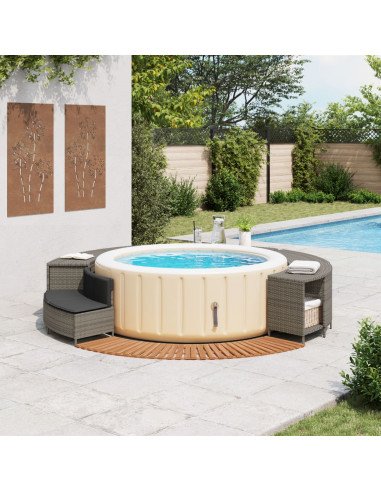 Bordo per Spa Grigio in Polyrattan e Legno Massello di Acacia