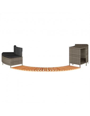 Bordo per Spa Grigio in Polyrattan e Legno Massello di Acacia