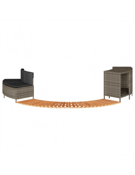 Bordo per Spa Grigio in Polyrattan e Legno Massello di Acacia