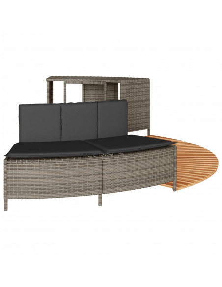 Bordo per Spa Grigio in Polyrattan e Legno Massello di Acacia