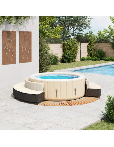 Bordo per Spa Nero in Polyrattan e Legno Massello di Acacia