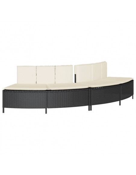 Bordo per Spa Nero in Polyrattan e Legno Massello di Acacia