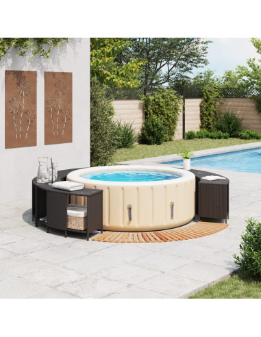 Bordo per Spa Nero in Polyrattan e Legno Massello di Acacia