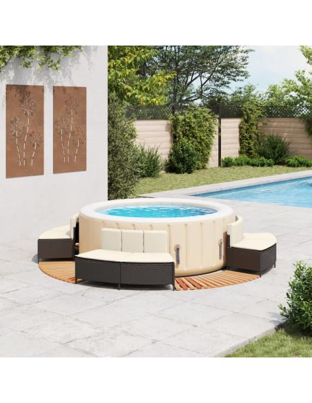 Bordo per Spa Nero in Polyrattan e Legno Massello di Acacia