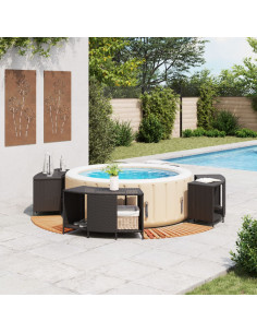 Bordo per Spa Nero in Polyrattan e Legno Massello di Acacia 2