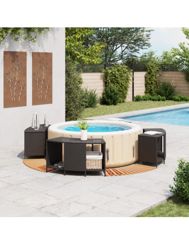 Bordo per Spa Nero in Polyrattan e Legno Massello di Acacia