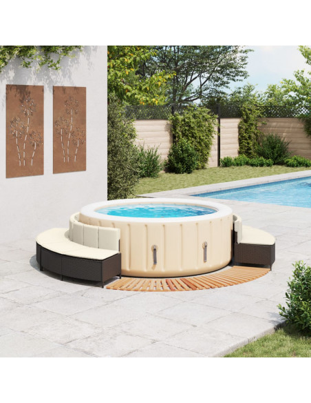 Bordo per Spa Nero in Polyrattan e Legno Massello di Acacia