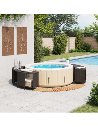 Bordo per Spa Nero in Polyrattan e Legno Massello di Acacia