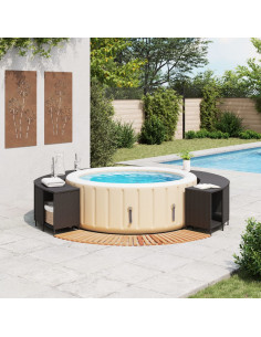 Bordo per Spa Nero in Polyrattan e Legno Massello di Acacia 2