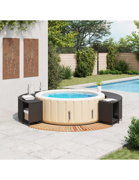Bordo per Spa Nero in Polyrattan e Legno Massello di Acacia