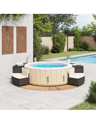 Bordo per Spa Nero in Polyrattan e Legno Massello di Acacia