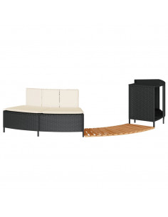 Bordo per Spa Nero in Polyrattan e Legno Massello di Acacia 2