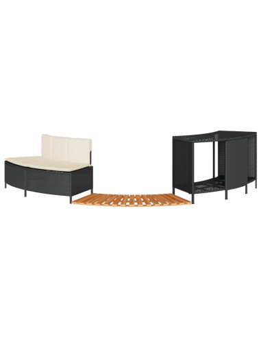 Bordo per Spa Nero in Polyrattan e Legno Massello di Acacia