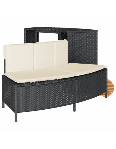 Bordo per Spa Nero in Polyrattan e Legno Massello di Acacia