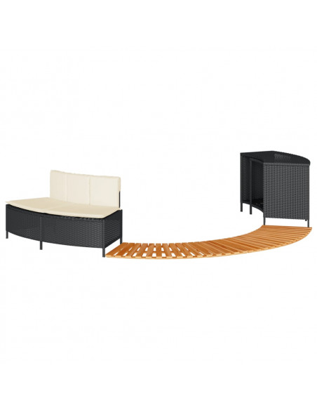 Bordo per Spa Nero in Polyrattan e Legno Massello di Acacia