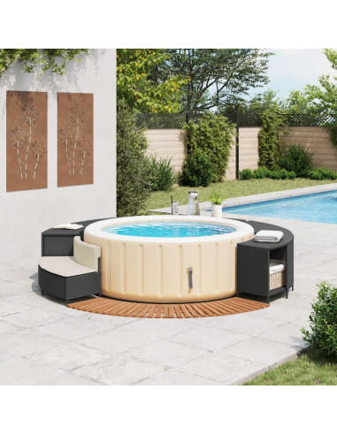 Bordo per Spa Nero in Polyrattan e Legno Massello di Acacia